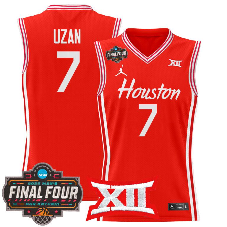 Men Houston Cougars #7 Uzan red 2025 Final Four Patch NCAA Jersey